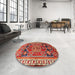 Round Traditional Light Copper Gold Persian Rug in a Office, tr1413