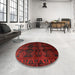 Round Machine Washable Traditional Bakers Brown Rug in a Office, wshtr1414