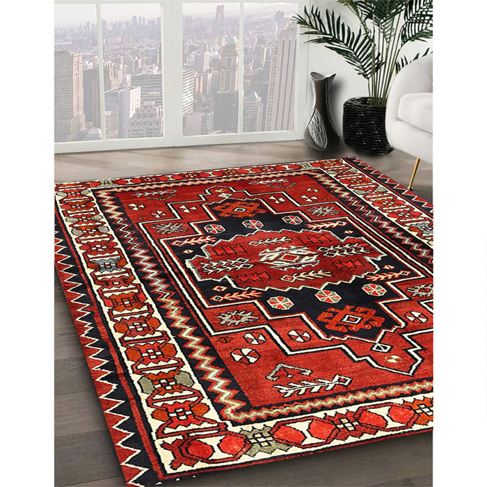 Traditional Dark Almond Brown Persian Rug in Family Room, tr1415