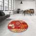 Round Machine Washable Traditional Red Rug in a Office, wshtr1417