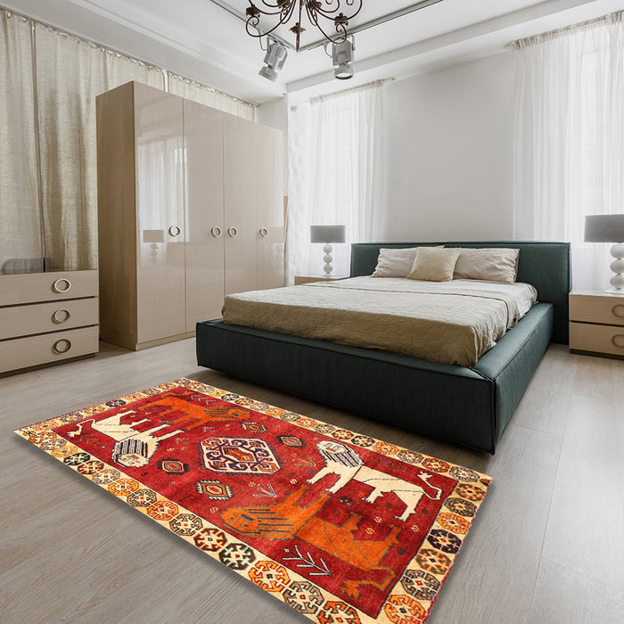 Machine Washable Traditional Red Rug in a Bedroom, wshtr1417