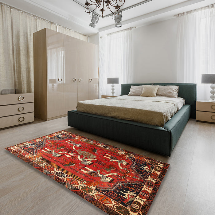 Machine Washable Traditional Tomato Red Rug in a Bedroom, wshtr1419