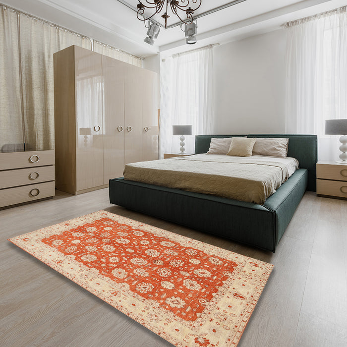 Traditional Brown Oriental Rug in a Bedroom, tr1423