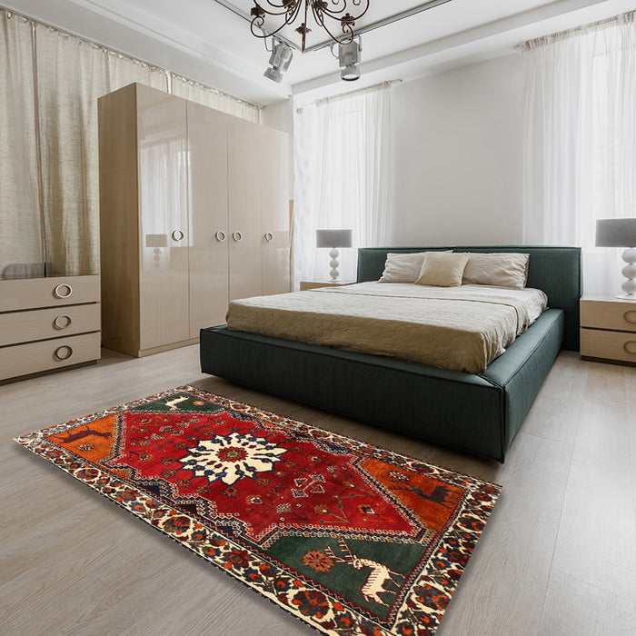 Machine Washable Traditional Tomato Red Rug in a Bedroom, wshtr1424