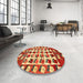 Round Traditional Red Persian Rug in a Office, tr1425