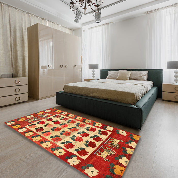 Machine Washable Traditional Red Rug in a Bedroom, wshtr1425