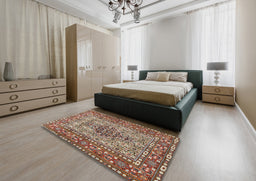 Traditional Light French Beige Brown Persian Rug in a Bedroom, tr1426