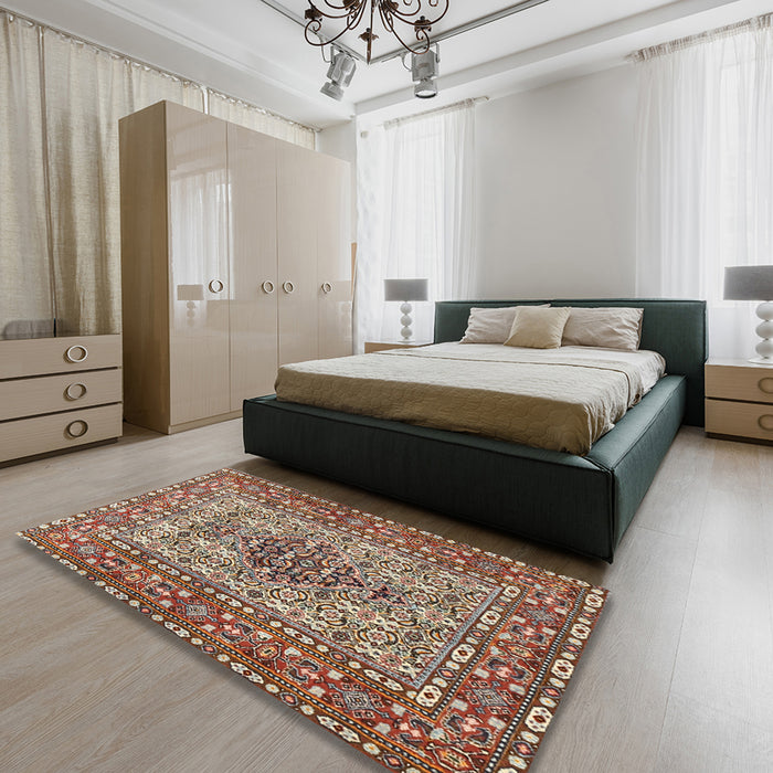 Traditional Light French Beige Brown Persian Rug in a Bedroom, tr1426