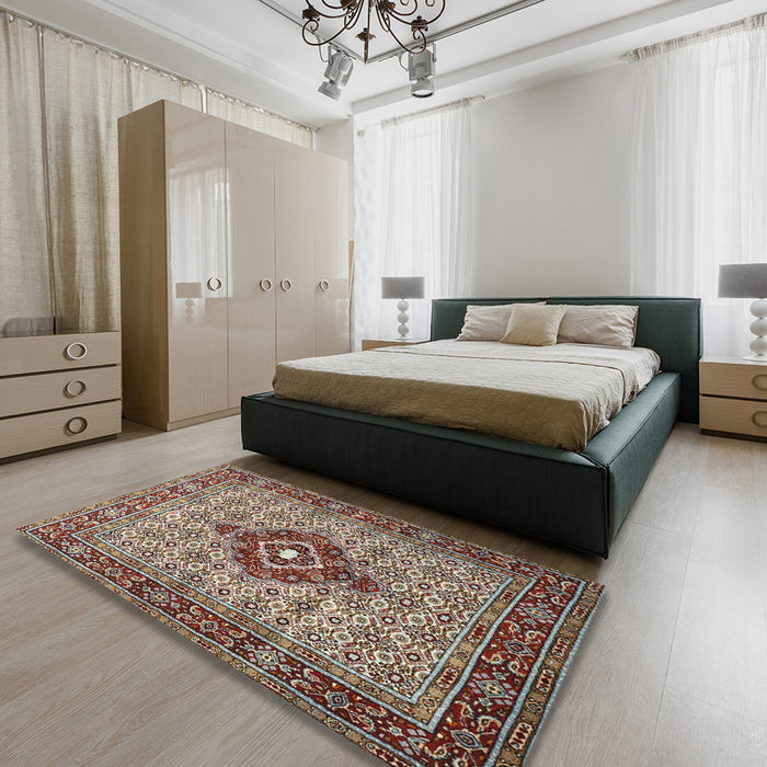 Machine Washable Traditional Light French Beige Brown Rug in a Bedroom, wshtr1427