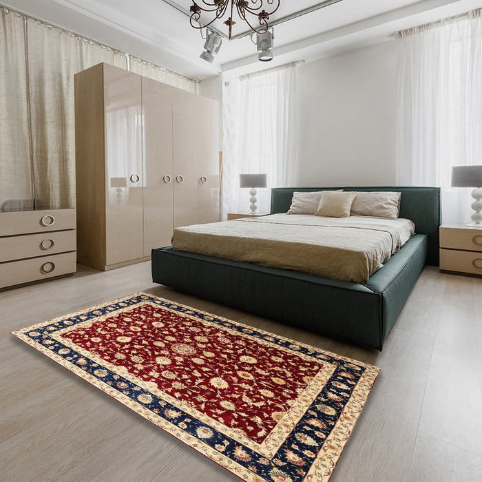 Machine Washable Traditional Saffron Red Rug in a Bedroom, wshtr1429