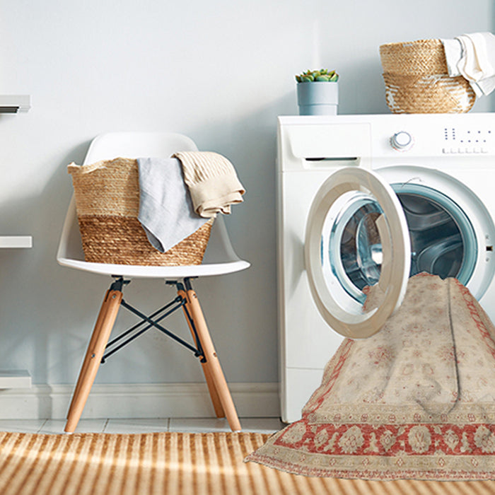 Machine Washable Traditional Deep Peach Orange Rug in a Washing Machine, wshtr1433