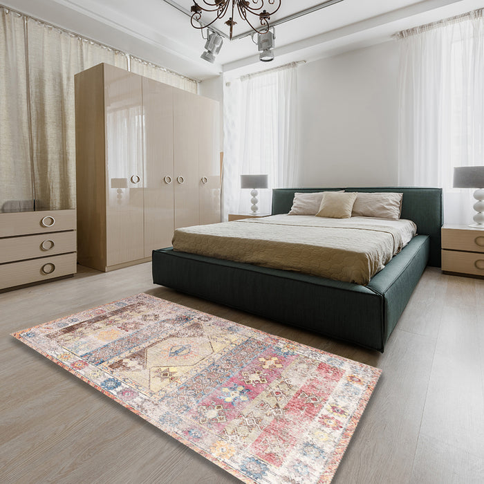 Machine Washable Traditional Desert Sand Beige Rug in a Bedroom, wshtr1434