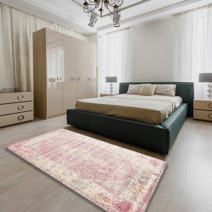Machine Washable Traditional Gold Rug in a Bedroom, wshtr1435