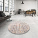 Round Traditional Rose Gold Pink Persian Rug in a Office, tr1436