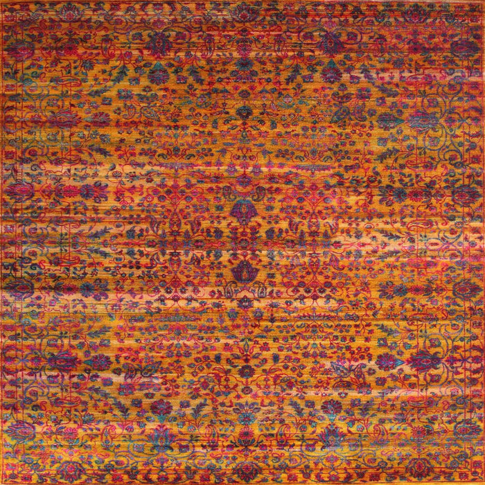 Round Machine Washable Traditional Orange Rug, wshtr1438