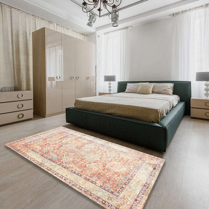 Traditional Wheat Beige Oriental Rug in a Bedroom, tr1439