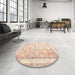 Round Machine Washable Traditional Wheat Beige Rug in a Office, wshtr1439