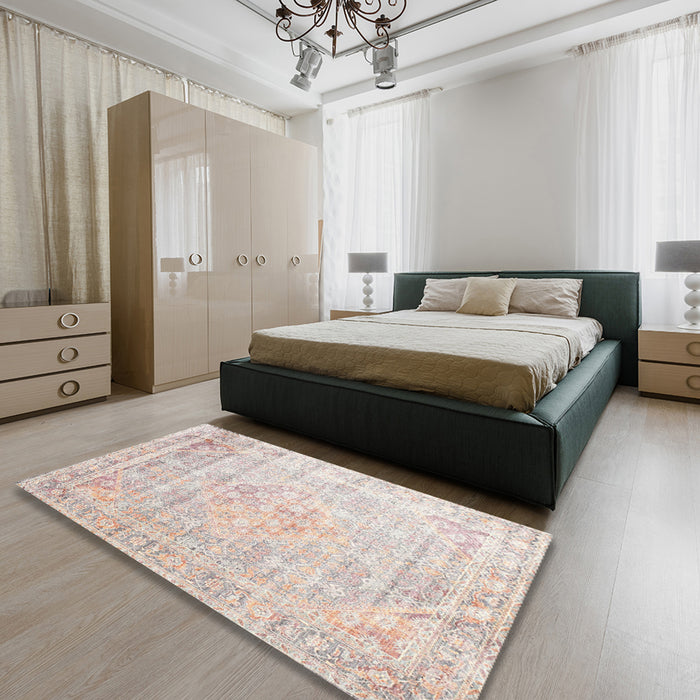 Traditional Tan Brown Persian Rug in a Bedroom, tr1441