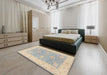 Traditional Dark Gray Oriental Rug in a Bedroom, tr1444