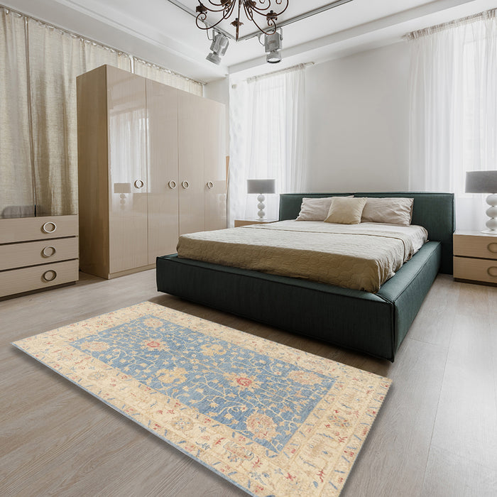 Traditional Dark Gray Oriental Rug in a Bedroom, tr1444