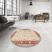 Round Traditional Deep Peach Orange Persian Rug in a Office, tr1446