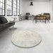 Round Machine Washable Traditional White Gold Rug in a Office, wshtr1447