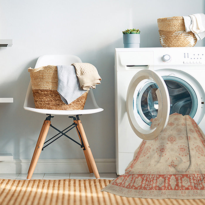 Machine Washable Traditional Sand Brown Rug in a Washing Machine, wshtr1449
