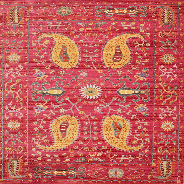 Round Machine Washable Traditional Red Rug, wshtr144