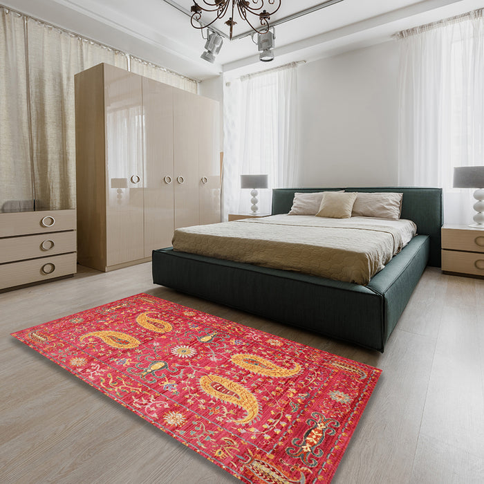 Machine Washable Traditional Red Rug in a Bedroom, wshtr144