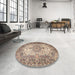 Round Machine Washable Traditional Chestnut Brown Rug in a Office, wshtr1450