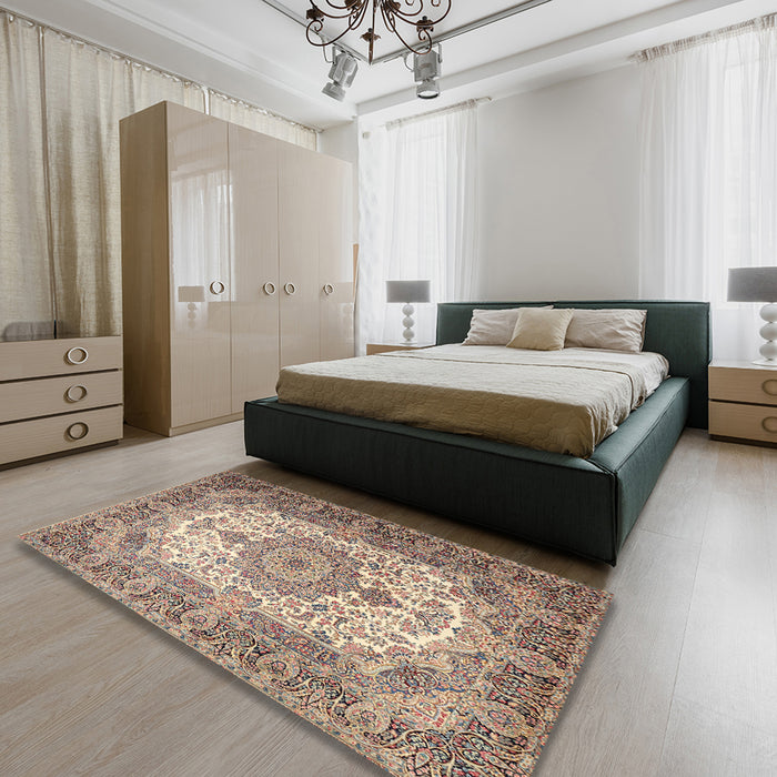 Traditional Chestnut Brown Medallion Rug in a Bedroom, tr1450