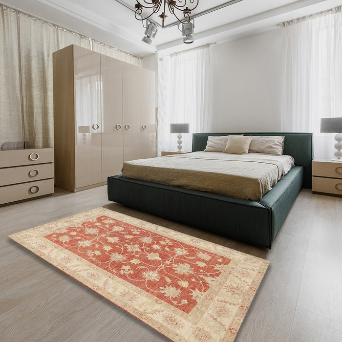 Traditional Brown Oriental Rug in a Bedroom, tr1452