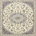 Round Machine Washable Traditional Khaki Green Rug, wshtr1459