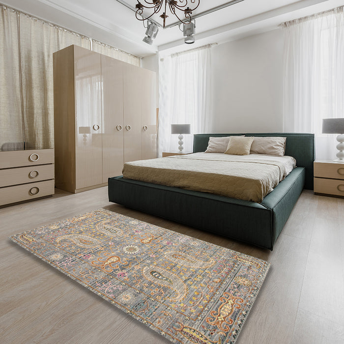 Traditional Dark Almond Brown Persian Rug in a Bedroom, tr145