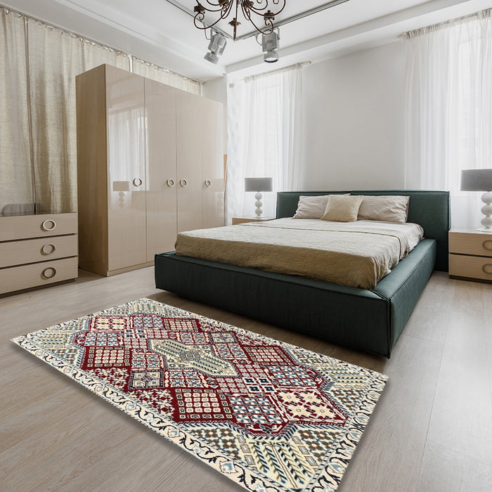 Traditional Reddish Brown Persian Rug in a Bedroom, tr1460