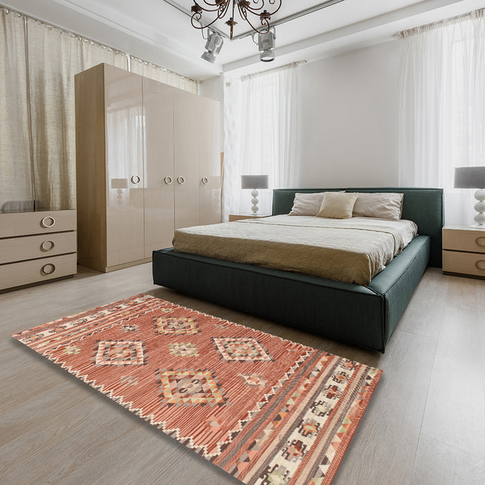 Traditional Sandy Brown Persian Rug in a Bedroom, tr1461