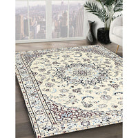 Traditional Champagne Beige Medallion Rug, tr1464