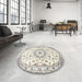 Round Machine Washable Traditional Champagne Beige Rug in a Office, wshtr1464