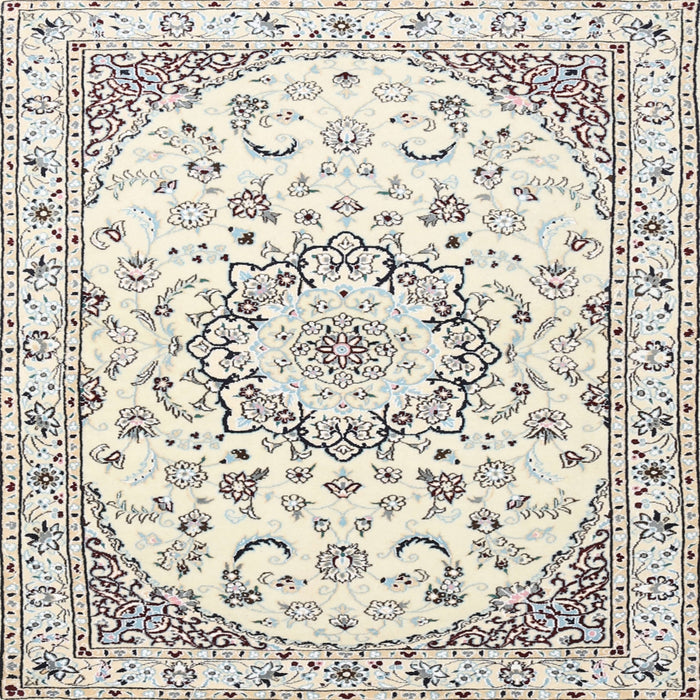 Square Traditional Champagne Beige Medallion Rug, tr1464