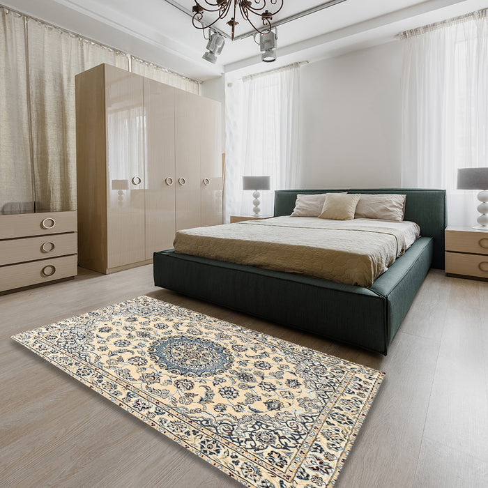 Machine Washable Traditional Vanilla Gold Rug in a Bedroom, wshtr1465
