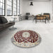 Round Machine Washable Traditional Sepia Brown Rug in a Office, wshtr1467