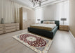 Traditional Reddish Brown Medallion Rug in a Bedroom, tr1467