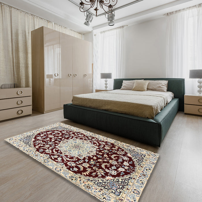 Machine Washable Traditional Sepia Brown Rug in a Bedroom, wshtr1467