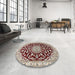 Round Machine Washable Traditional Desert Sand Beige Rug in a Office, wshtr1468