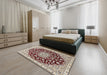 Traditional Desert Sand Beige Medallion Rug in a Bedroom, tr1468