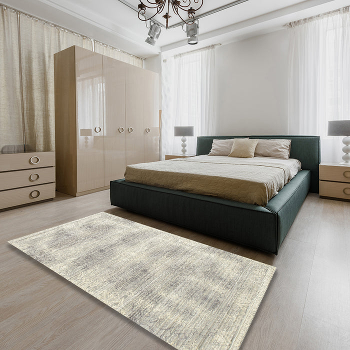 Machine Washable Traditional Sage Green Rug in a Bedroom, wshtr146
