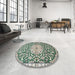 Round Traditional Pale Silver Gray Medallion Rug in a Office, tr1470