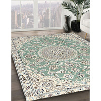 Traditional Camouflage Green Medallion Rug, tr1471