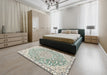 Traditional Camouflage Green Medallion Rug in a Bedroom, tr1471