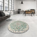 Round Traditional Camouflage Green Medallion Rug in a Office, tr1471